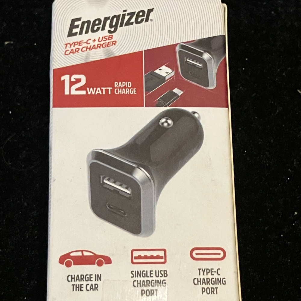 Energizer type-c + usb car charger 12 watt